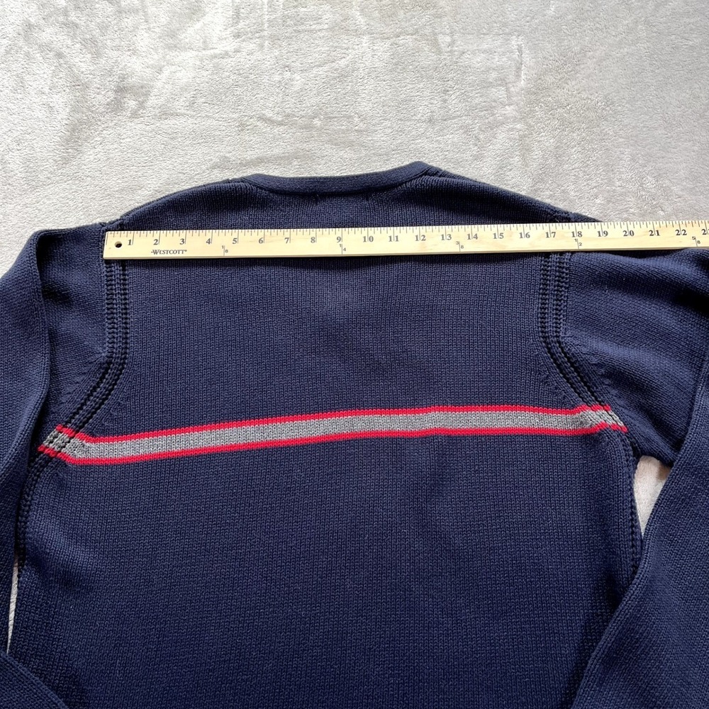 Y2K Nautica V-Neck Sweater M Navy Blue Striped Cotton Knit Coastal Transitional - Picture 7 of 9